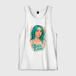 Майка мужская хлопок Билли Айлиш с бирюзовыми волосами, цвет: белый