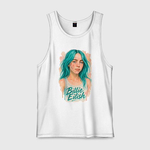 Мужская майка Билли Айлиш с бирюзовыми волосами / Белый – фото 1