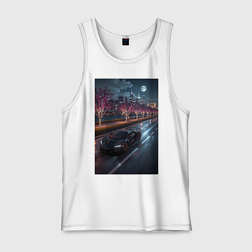 Мужская майка Черный суперкар едет к мегаполису / Белый – фото 1