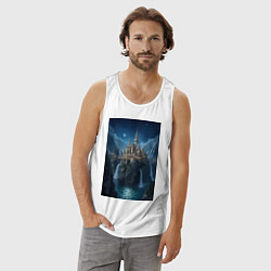 Майка мужская хлопок Замок в стиле Хогвартс под звездным небом, цвет: белый — фото 2