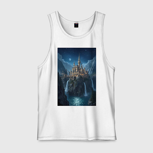 Мужская майка Замок в стиле Хогвартс под звездным небом / Белый – фото 1