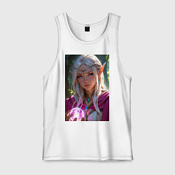 Майка мужская хлопок Прекрасная эльфийка с магической сферой, цвет: белый