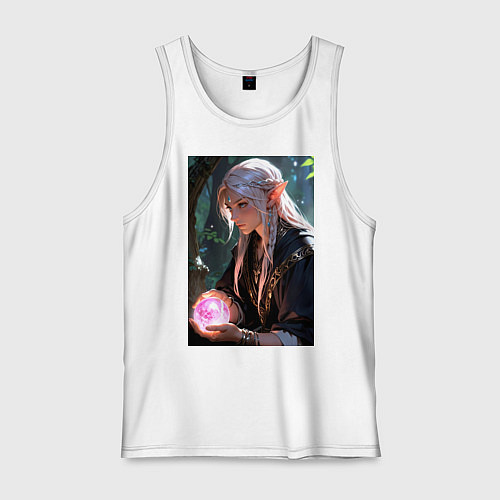 Мужская майка Серьёзная эльфийка с магической сферой / Белый – фото 1