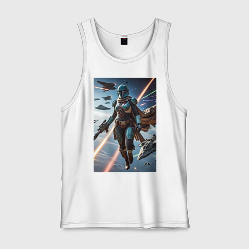 Мужская майка Девушка-мандалорец в космосе / Белый – фото 1