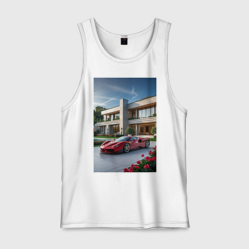 Мужская майка Красный суперкар у дома / Белый – фото 1