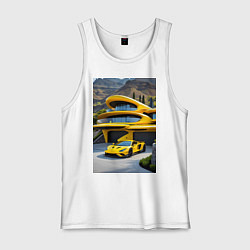 Мужская майка Желтый суперкар у дома