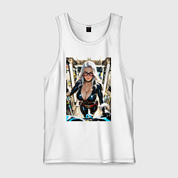 Майка мужская хлопок Черная кошка в сейфе банка, цвет: белый