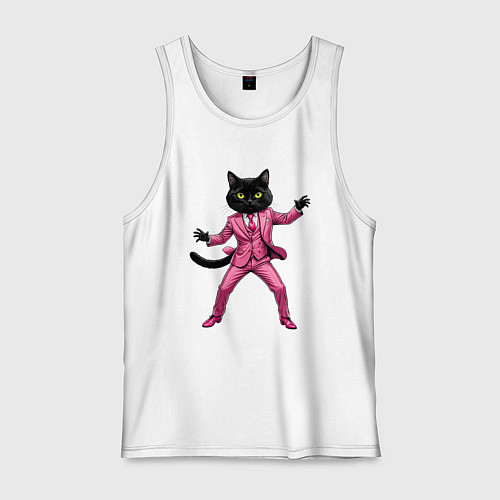Мужская майка Черный кот в розовом костюме в танце / Белый – фото 1