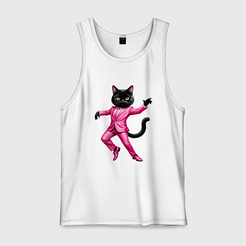 Мужская майка Черный кот в розовом костюме танцует / Белый – фото 1