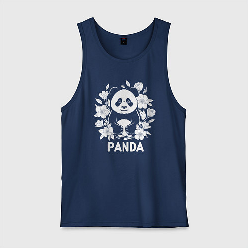 Мужская майка Панда в цветах / Тёмно-синий – фото 1