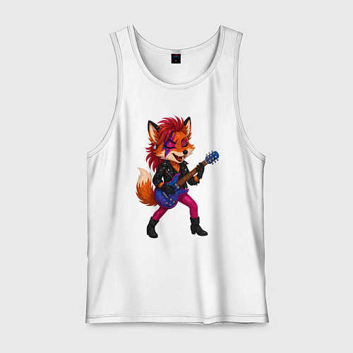 Мужская майка Лиса в косухе и гитарой / Белый – фото 1