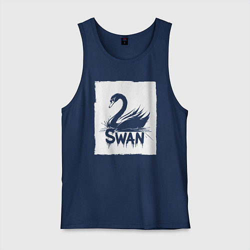 Мужская майка Лебедь в белом штрихе / Тёмно-синий – фото 1
