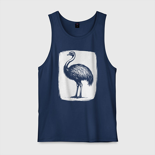 Мужская майка Страус в белом штрихе / Тёмно-синий – фото 1