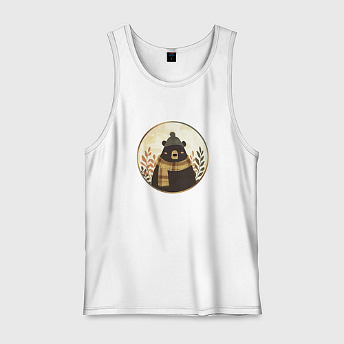 Мужская майка Мишка в шарфе и шапке / Белый – фото 1