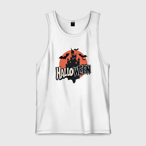 Мужская майка Логотип halloween с замком и летучими мышами / Белый – фото 1