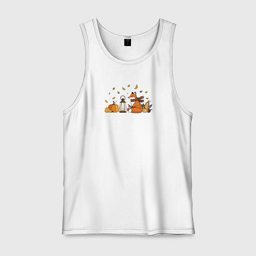 Мужская майка Лиса с тыквами и фонарём / Белый – фото 1