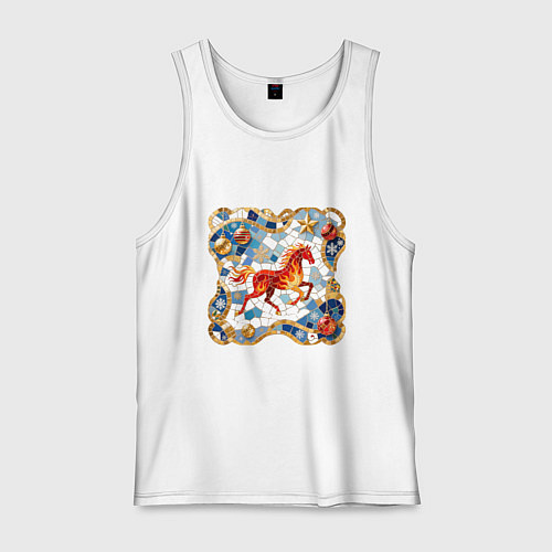 Мужская майка Новый год красной лошади с новогодними шарами / Белый – фото 1