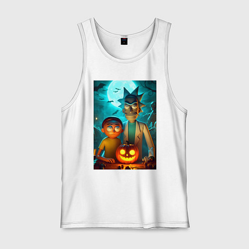Мужская майка Rick and Morty with pumpkin - halloween night / Белый – фото 1