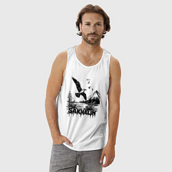 Майка мужская хлопок Сахалинский пейзаж, цвет: белый — фото 2