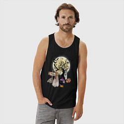 Майка мужская хлопок Полнолуние в Хэллуин, цвет: черный — фото 2