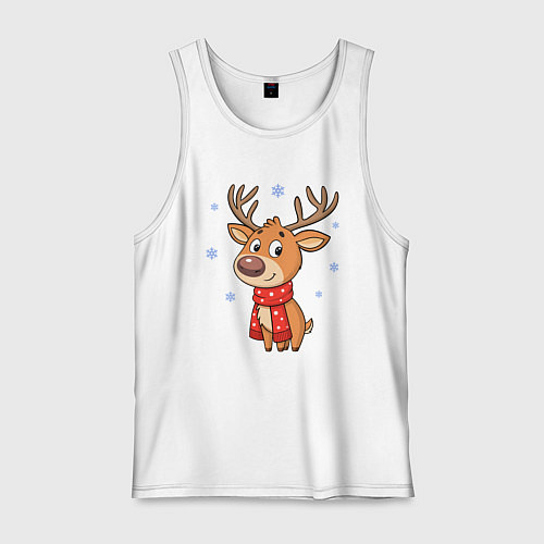 Мужская майка Новогодний олень и снежинки, зима / Белый – фото 1