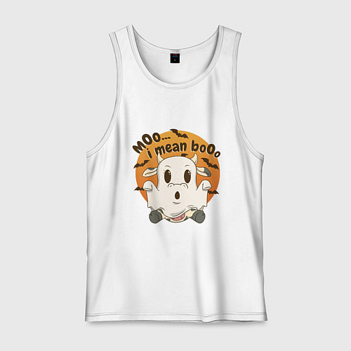 Мужская майка Корова привидение: moo-boo - буу-муу / Белый – фото 1