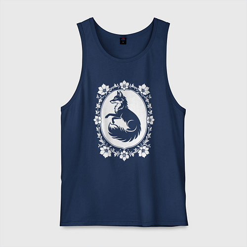 Мужская майка Лиса в цветочной раме / Тёмно-синий – фото 1