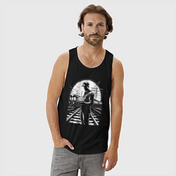 Майка мужская хлопок Железнодорожник с тортом, цвет: черный — фото 2