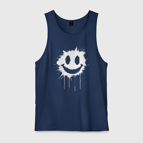 Мужская майка Смайл белой краской / Тёмно-синий – фото 1