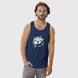 Майка мужская хлопок Футбольный мяч в белой краске, цвет: тёмно-синий — фото 2