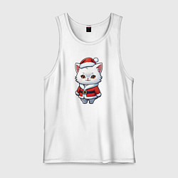 Майка мужская хлопок Белый кот дед мороз, цвет: белый