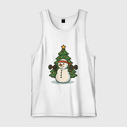 Майка мужская хлопок Снеговик с гирями, цвет: белый