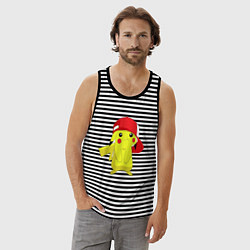 Майка мужская хлопок Пикачу, цвет: черная тельняшка — фото 2