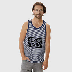 Майка мужская хлопок Russia boxing, цвет: синяя тельняшка — фото 2