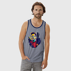 Майка мужская хлопок Messi Art, цвет: синяя тельняшка — фото 2