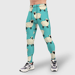 Тайтсы мужские Овечки паттерн на бирюзовом, цвет: 3D-принт — фото 2