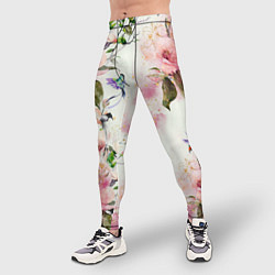 Тайтсы мужские Цветы Нарисованные Магнолии и Разноцветные Птицы, цвет: 3D-принт — фото 2