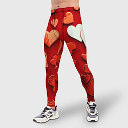 Тайтсы мужские Красные сердца на красном фоне, цвет: 3D-принт — фото 2