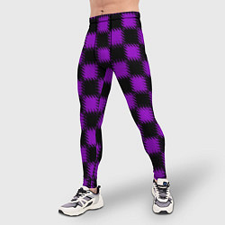 Тайтсы мужские Фиолетовый черный узор Шахматка, цвет: 3D-принт — фото 2