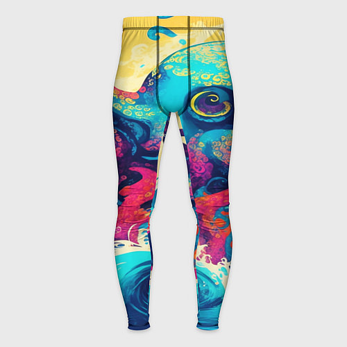 Мужские тайтсы Разноцветный осьминог на волнах красок / 3D-принт – фото 1