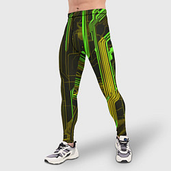 Тайтсы мужские Кибер схема зелёная, цвет: 3D-принт — фото 2
