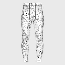 Тайтсы мужские Черно-белый новогодний патерн, цвет: 3D-принт
