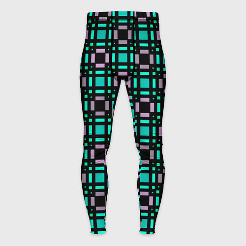 Мужские тайтсы Зелено-сиреневый с черный клетчатый узор / 3D-принт – фото 1