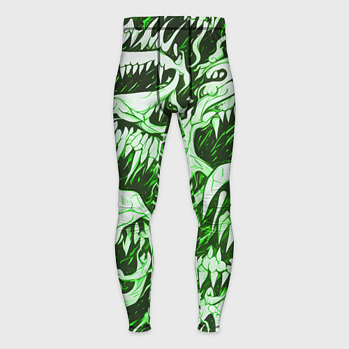 Мужские тайтсы Белые клыки на зелёном фоне / 3D-принт – фото 1