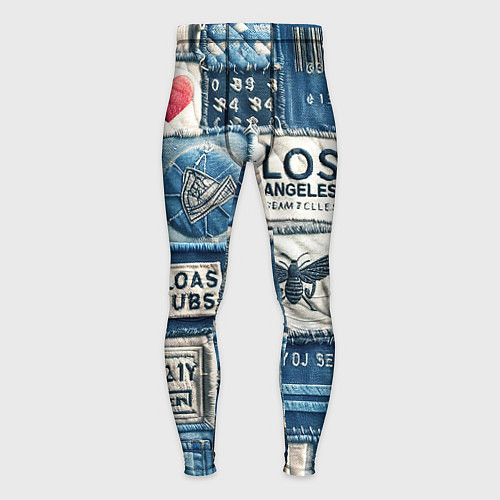 Мужские тайтсы Лос Анджелес на джинсах-пэчворк / 3D-принт – фото 1