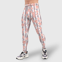 Тайтсы мужские Коралловые цветы на полосатом фоне, цвет: 3D-принт — фото 2