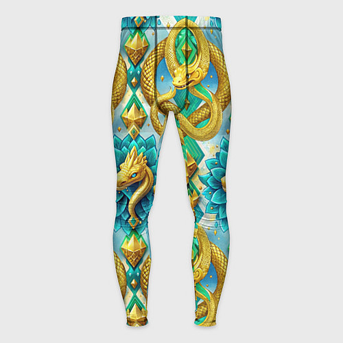 Мужские тайтсы Золотистые змеи и цветы / 3D-принт – фото 1