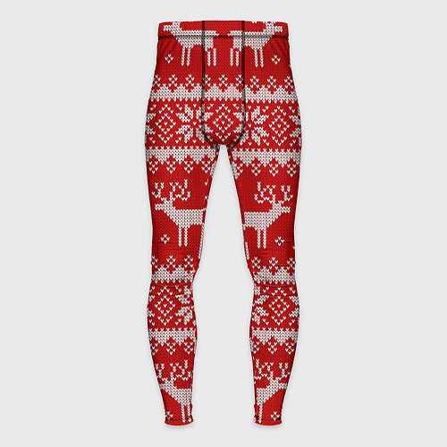 Мужские тайтсы Вязаный зимний узор с оленями / 3D-принт – фото 1