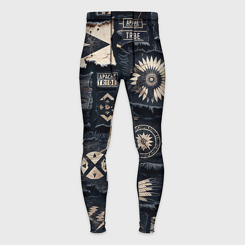 Мужские тайтсы Знаки Апачи на пэчворк дениме / 3D-принт – фото 1