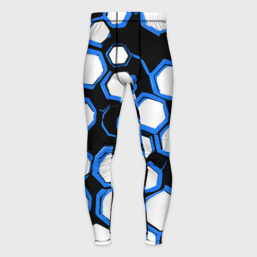 Мужские тайтсы Бело-синие шестиугольники на чёрном фоне / 3D-принт – фото 1
